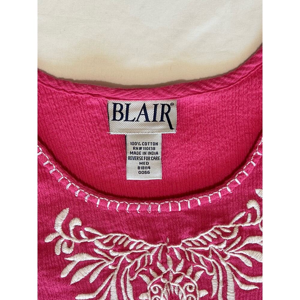 Blair Vintage Embroidered Midi Pink Crinkle Dress Size Medium Summer Beach - Picture 4 of 9